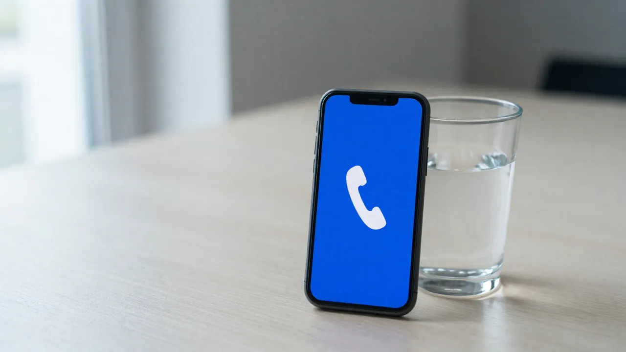 Telefon z prostym symbolem alarmowym i szklanka wody, ilustracja Gorzki smak w ustach, co może oznaczać? oraz objawów alarmowych - Gorzki smak w ustach – co może oznaczać?